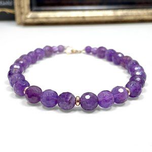 10k Solid Yellow Gold Genuine Amethyst Bracelet (7 inch)